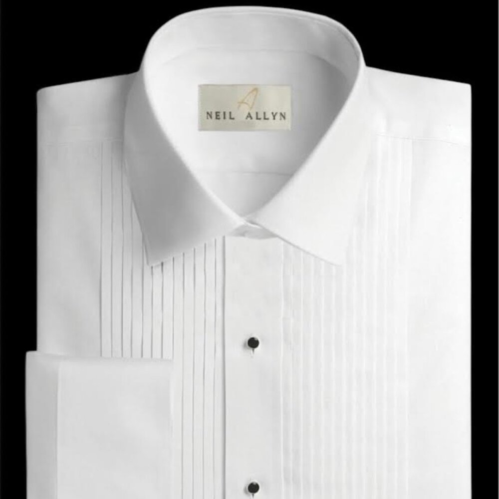 White Laydown Collar 1/4" Pleated (gently used) Neil Allen Tuxedo Shirt